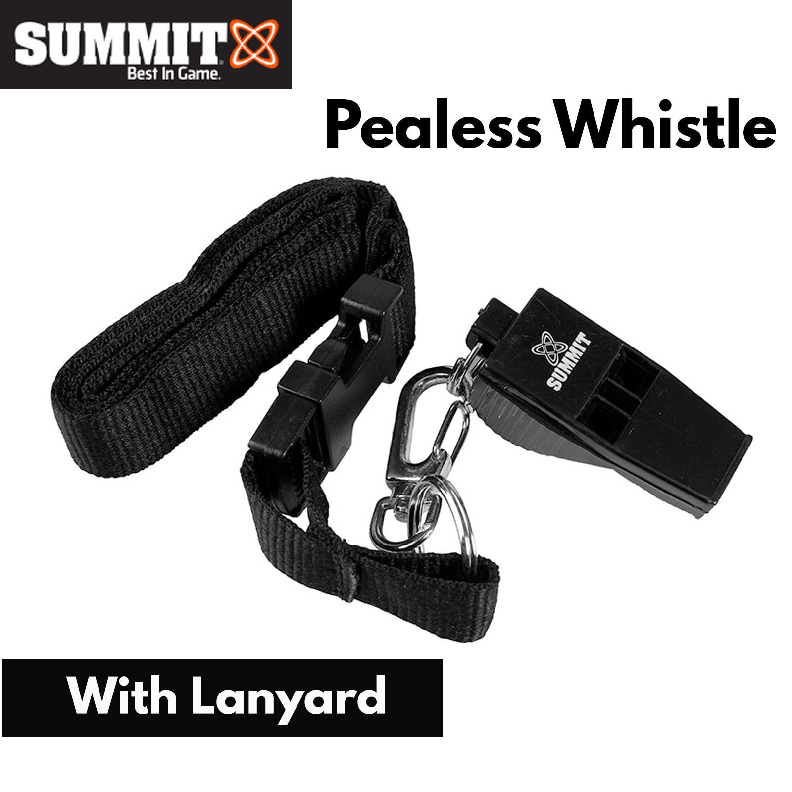 Summit Pealess Referee Whistle with Lanyard & Quick Release Clip