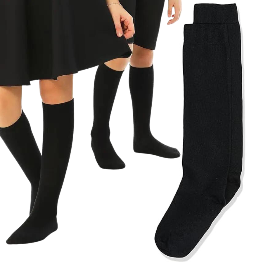 1x Pair School Uniform Knee High Socks Cotton Rich Girls Boys Kids - Black - 9-12 (5-8 Years Old) - SuperSaverAU - view 1