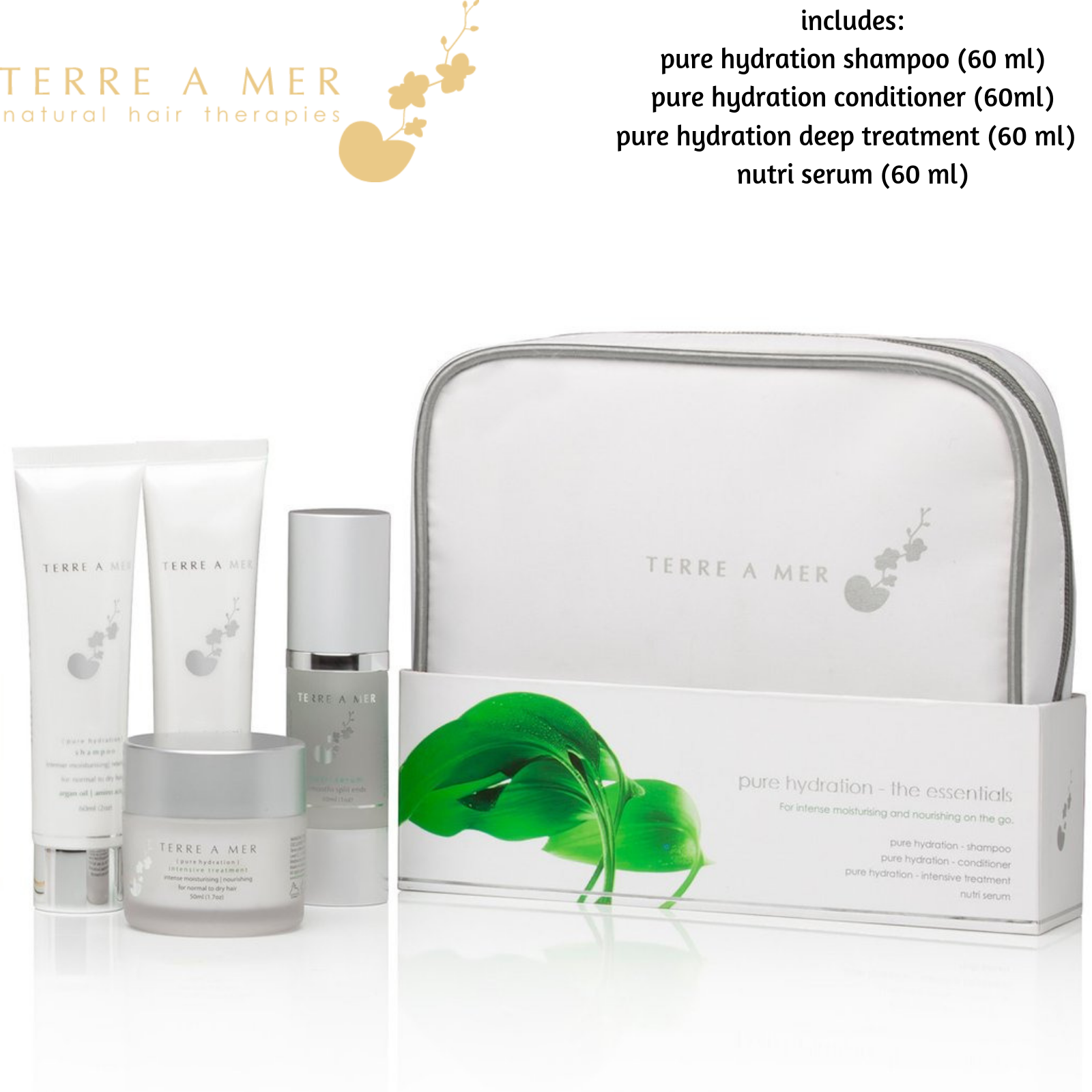 Terre A Mer Pure Hydration Keratin Aftercare Travel Kit 4 Piece Hair Care Set
