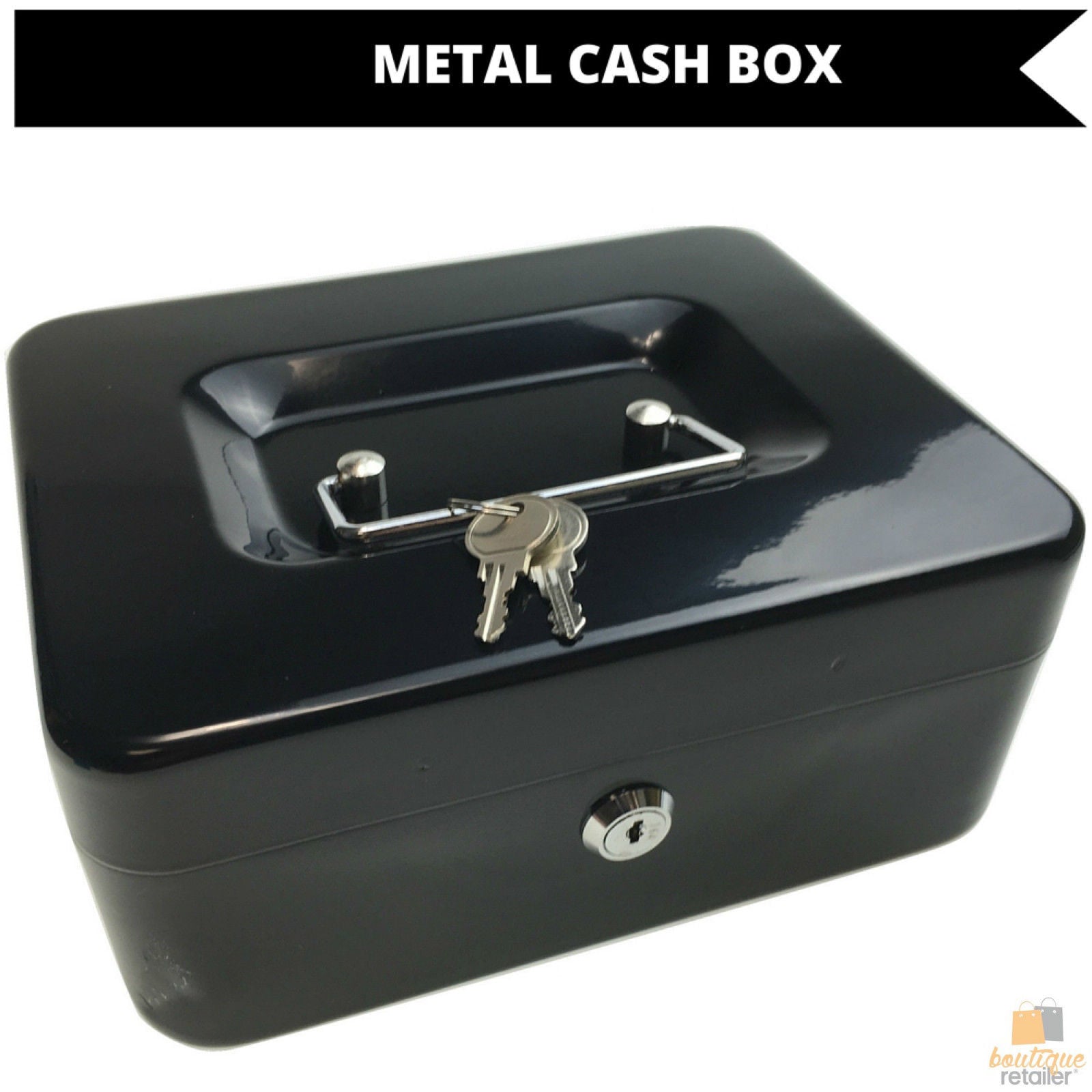 Premium Lockable Metal Cash Box with Deposit Slot & 2 Keys