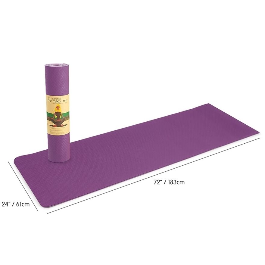 Premium Non-Slip TPE Yoga Mat with Carry Strap - Assorted Colours, 183 x 61 x 0.6cm
