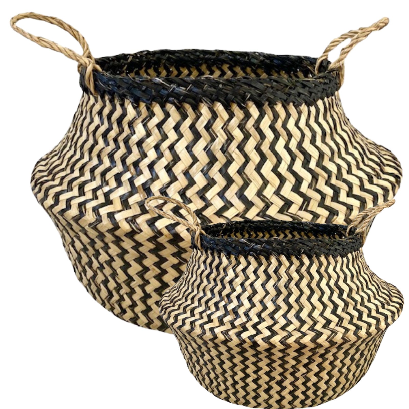 Premium Round Belly Seagrass Storage Baskets - 2 Pack
