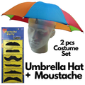2-pc-Set Rainbow Umbrella Hat + 70s Fake Moustache Costume Props Novelty Fancy - SuperSaverAU - view 1