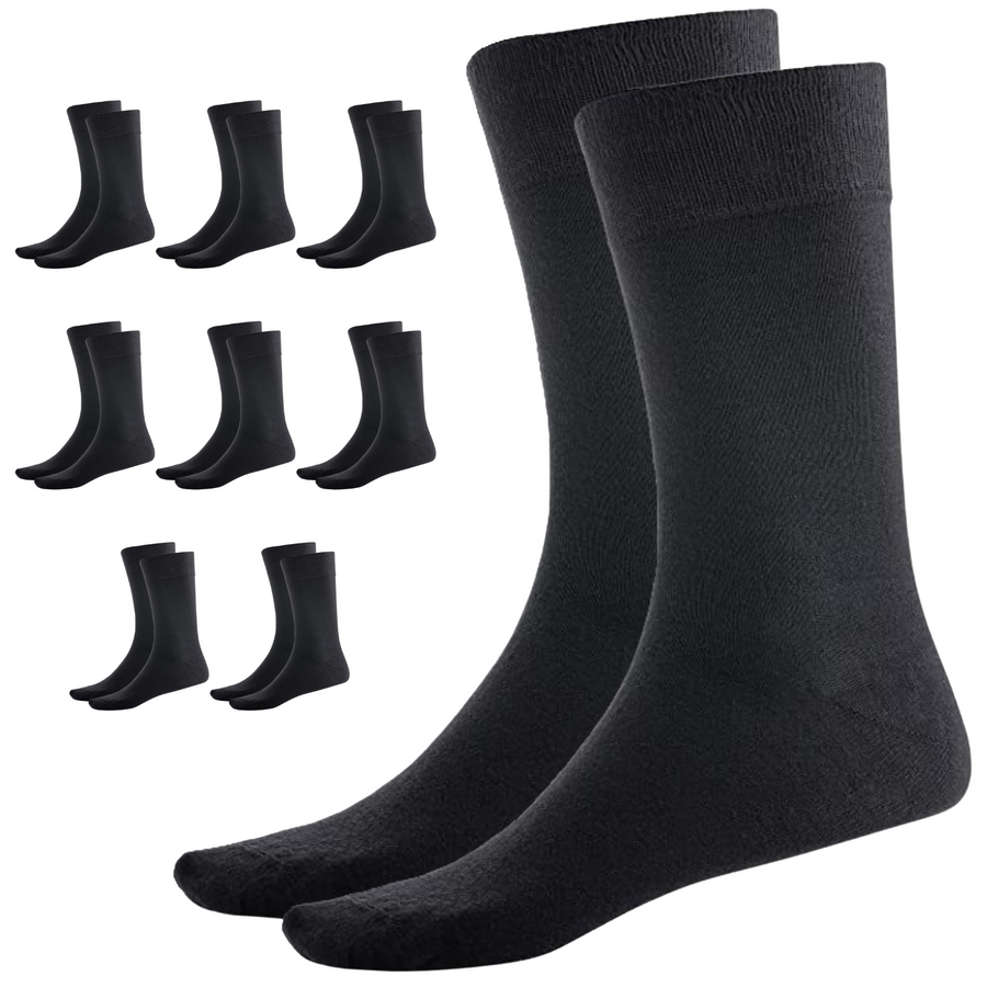 Premium 9 Pair Black Bamboo Crew Business Socks 2-8