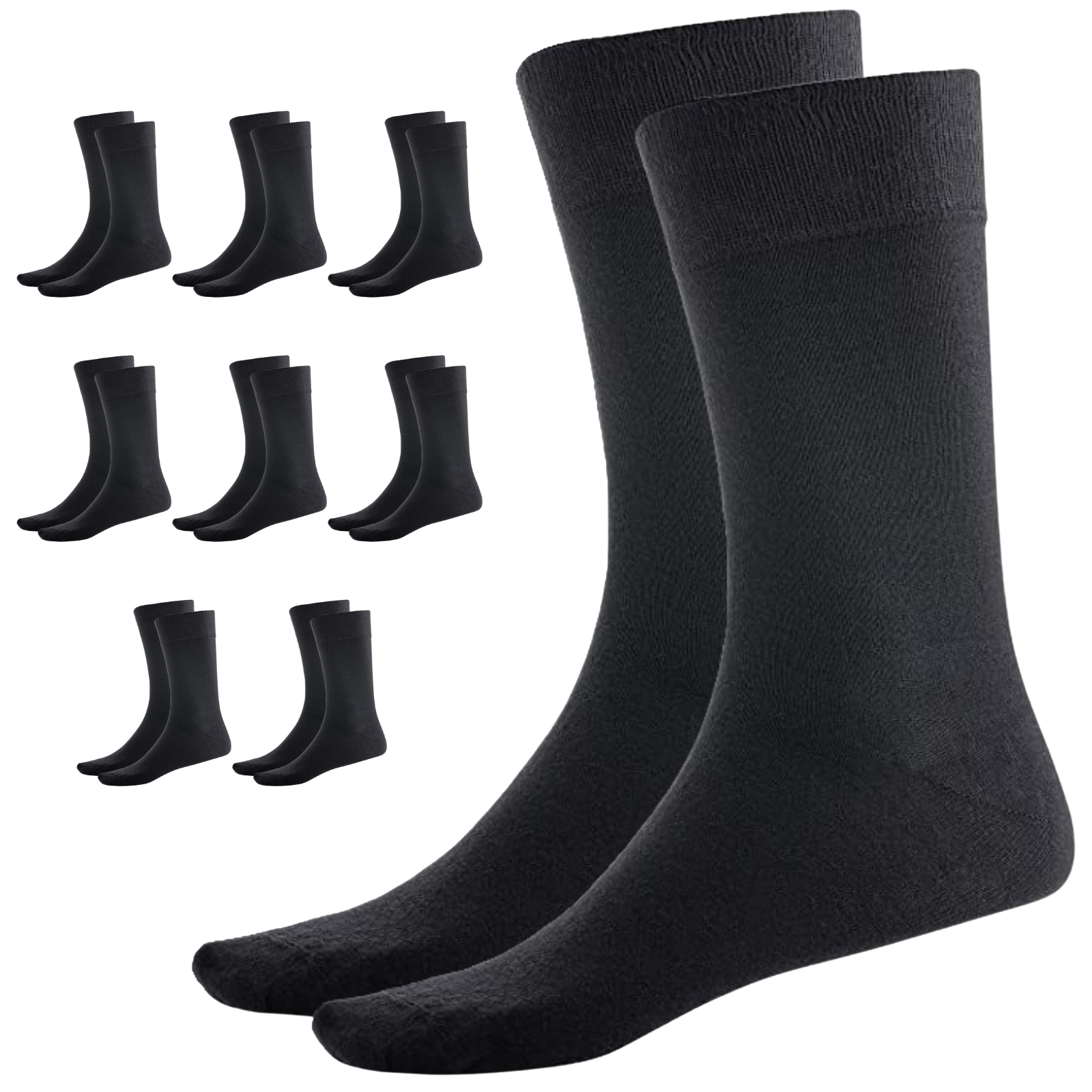 Premium 9 Pair Black Bamboo Crew Business Socks 2-8