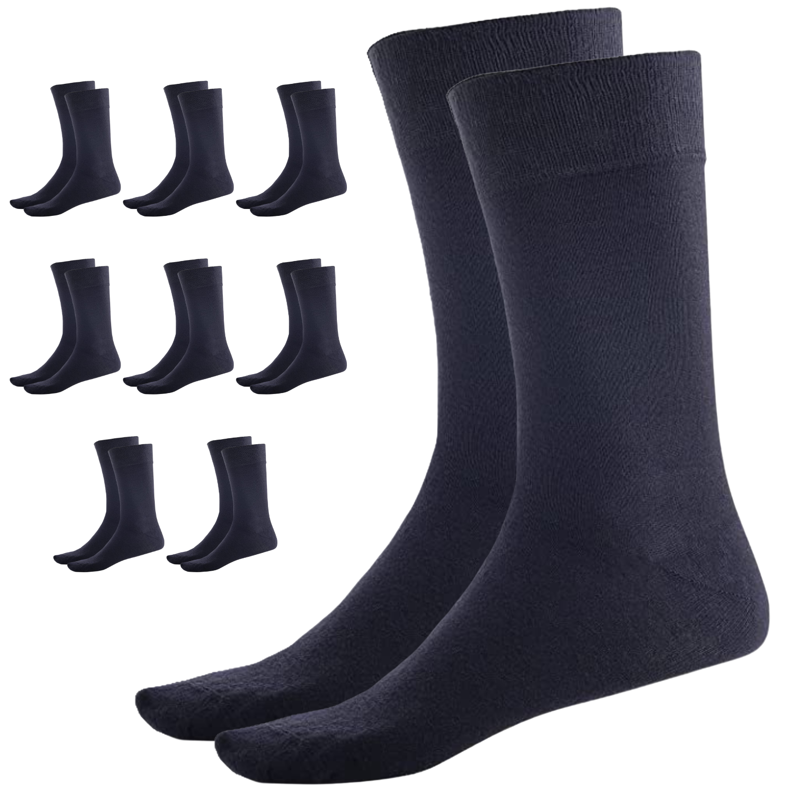 Premium 9 Pair Navy Bamboo Crew Business Socks 6-11