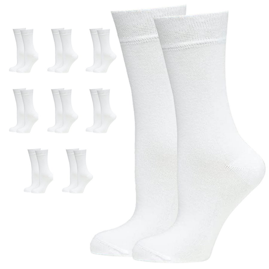 Premium 9 Pair White Bamboo Crew Business Socks 11-14