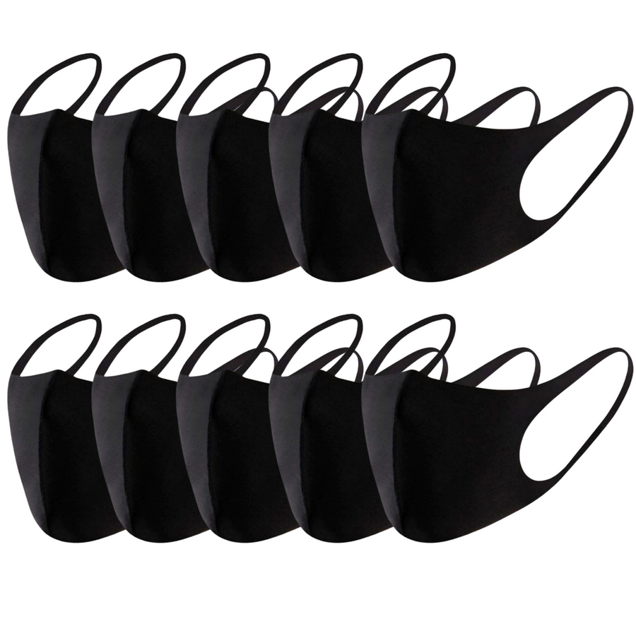 Premium Summer Reusable Breathable Face Masks - Black, 10 Pack