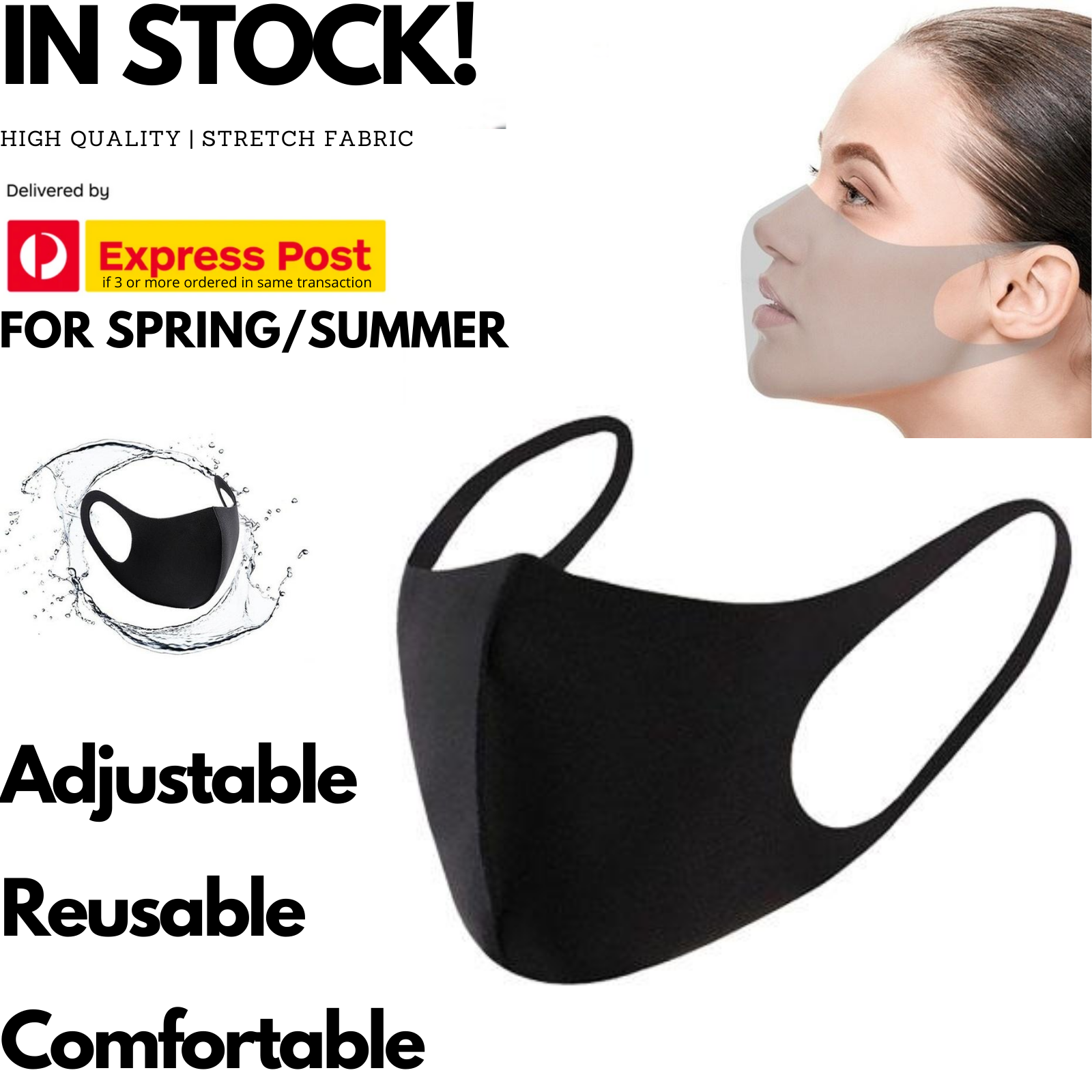 SUMMER Reusable Breathable Face Mask Mouth Mask Anti Dust Haze Protective in Black - SuperSaverAU - view 2