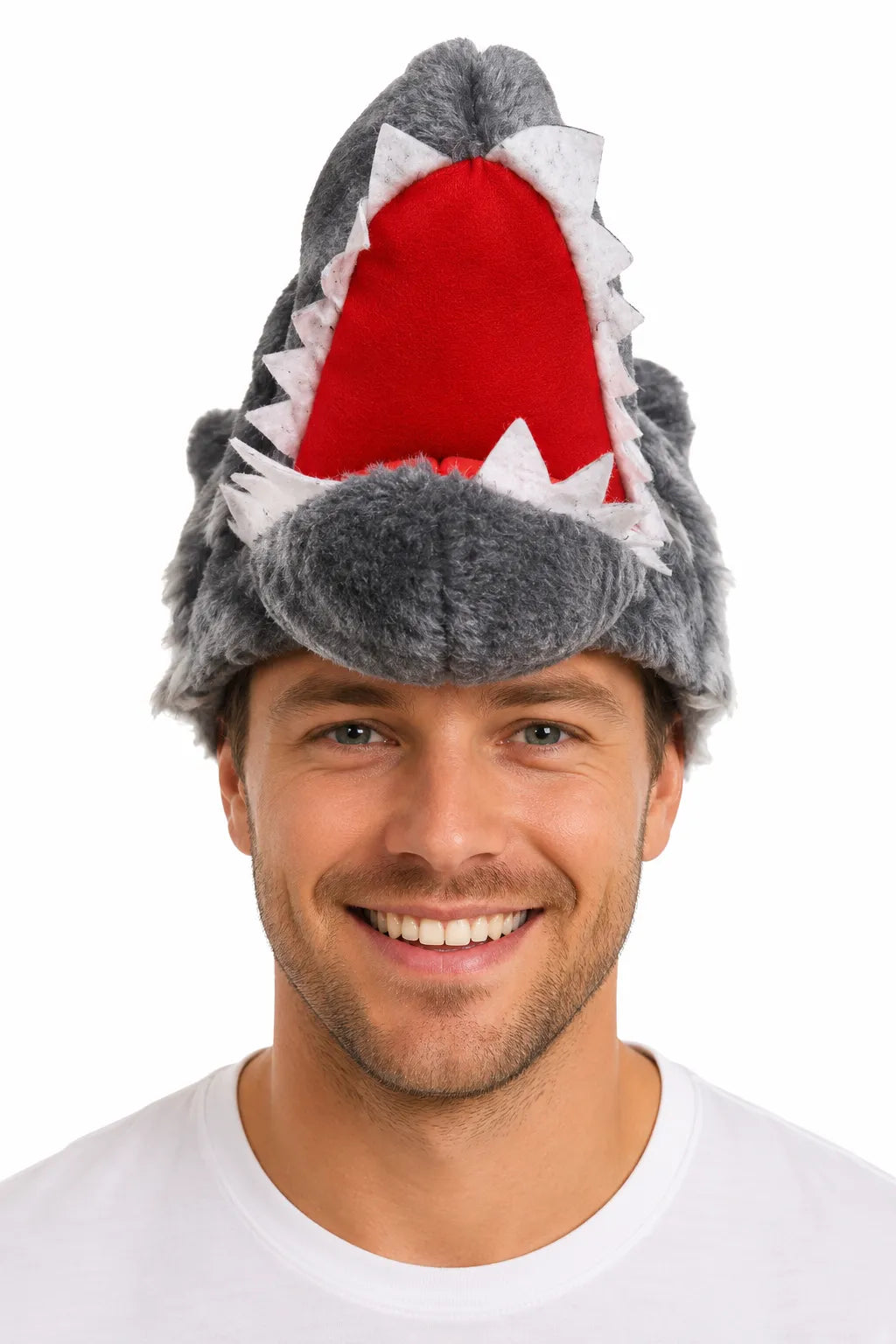 Premium Plush Wolf Hat with Open Mouth Design - Grey
