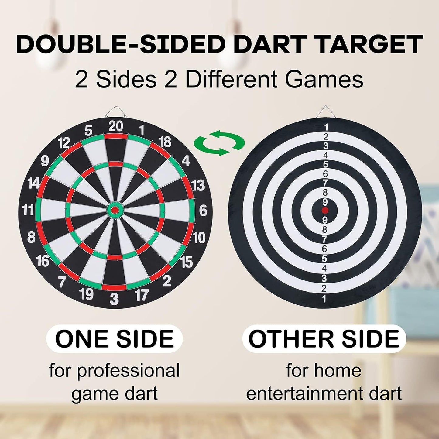 15" Professional Dartboard Set with Steel Darts - Double-Sided