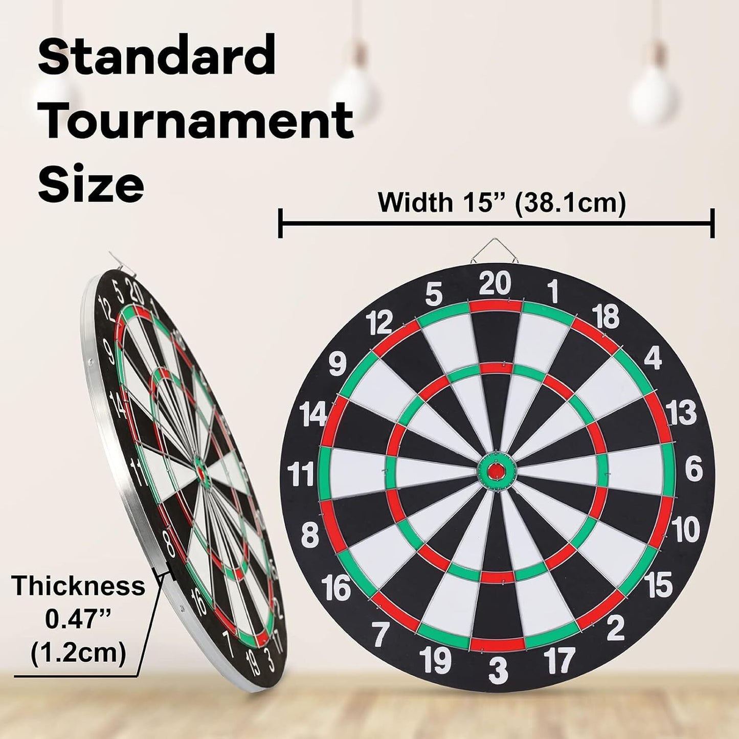 15" Professional Dartboard Set with Steel Darts - Double-Sided