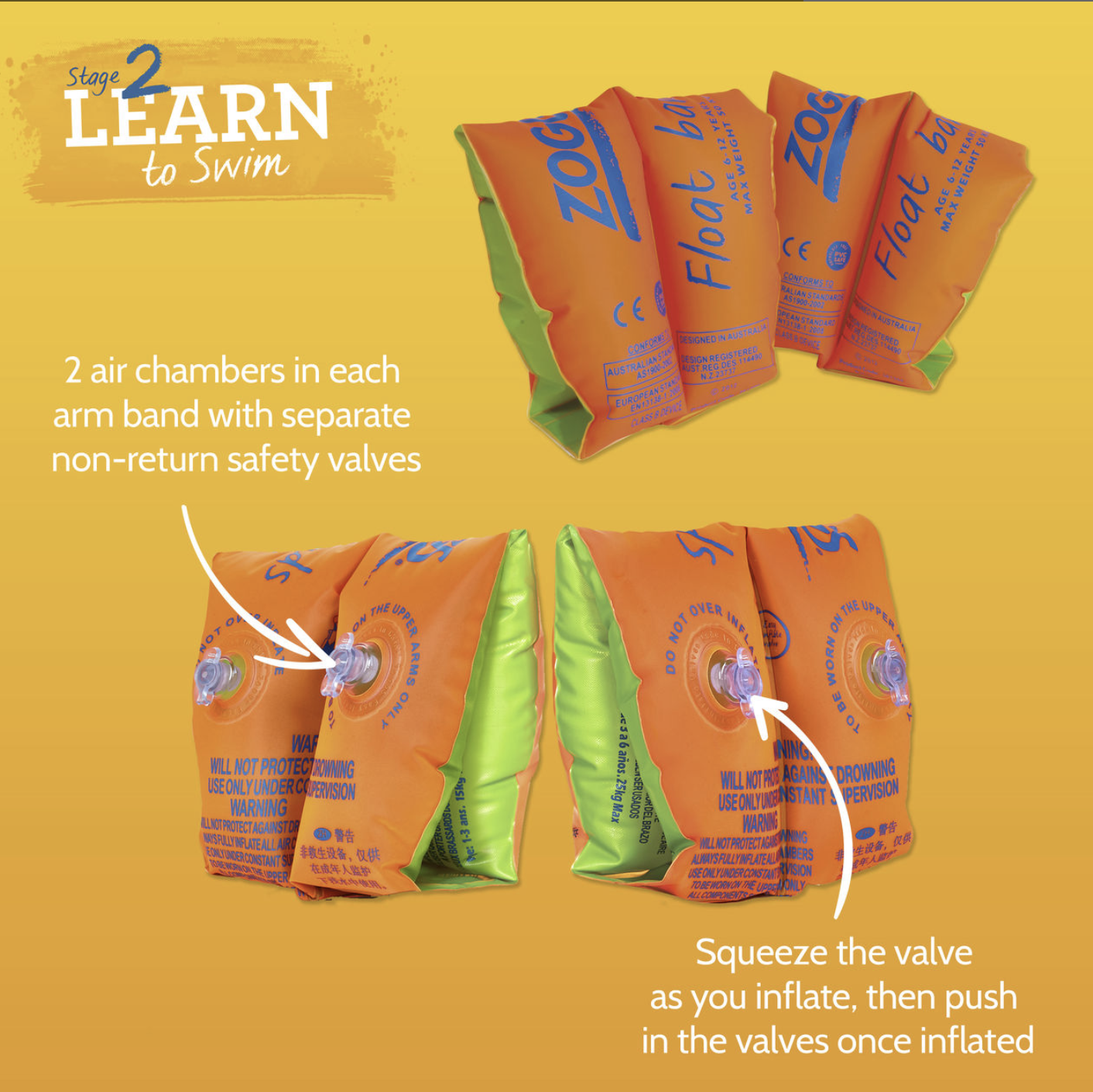 ZOGGS Stage 2 Float Bands Learn to Swim Arm Bands - Up to 12 Months