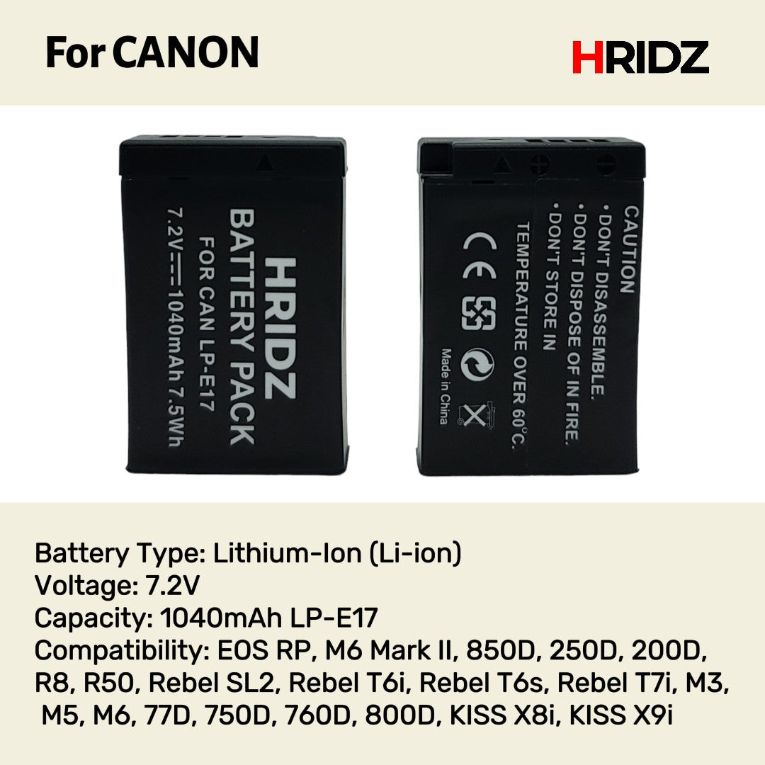 Hridz LP-E17 Batteries and Dual Charger for Canon EOS Cameras