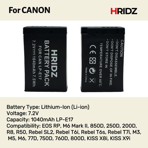 Hridz LP-E17 Batteries and Dual Charger for Canon EOS Cameras