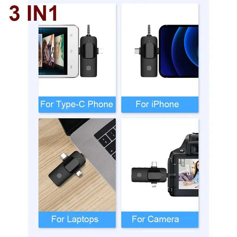 Hridz K31 3-in-1 Wireless Mini Microphone for iOS Android and Camera