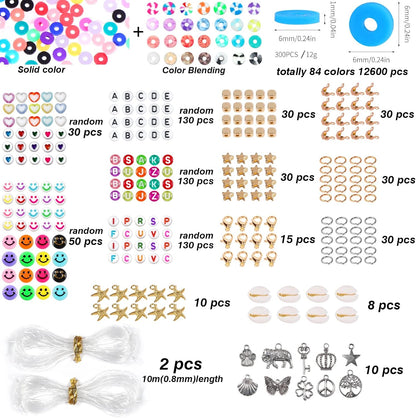 Premium Polymer Clay Beads Kit - 13200PCS, 84 Colors, Alphabet & Accessories for DIY Jewelry
