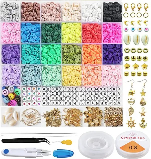 Premium Polymer Clay Beads Set 6000pcs, 24 Colours for DIY Bracelet Making