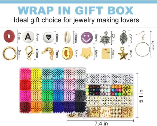 THELI-CRAFT 6000pcs Polymer Clay Beads Set, 24 Colors, Jewelry Making Kit