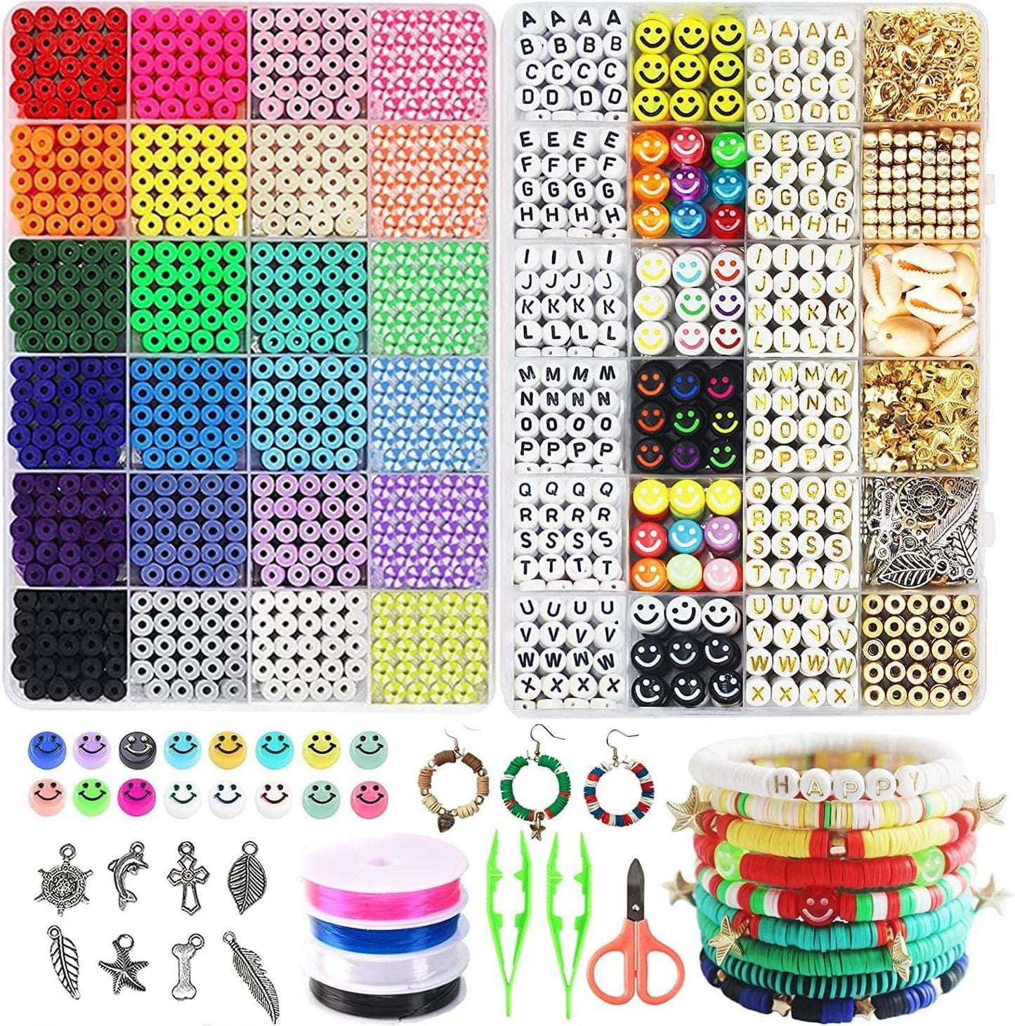 THELI-CRAFT 7200pcs Polymer Clay Beads Set - 24 Colors, Jewelry Making Kit