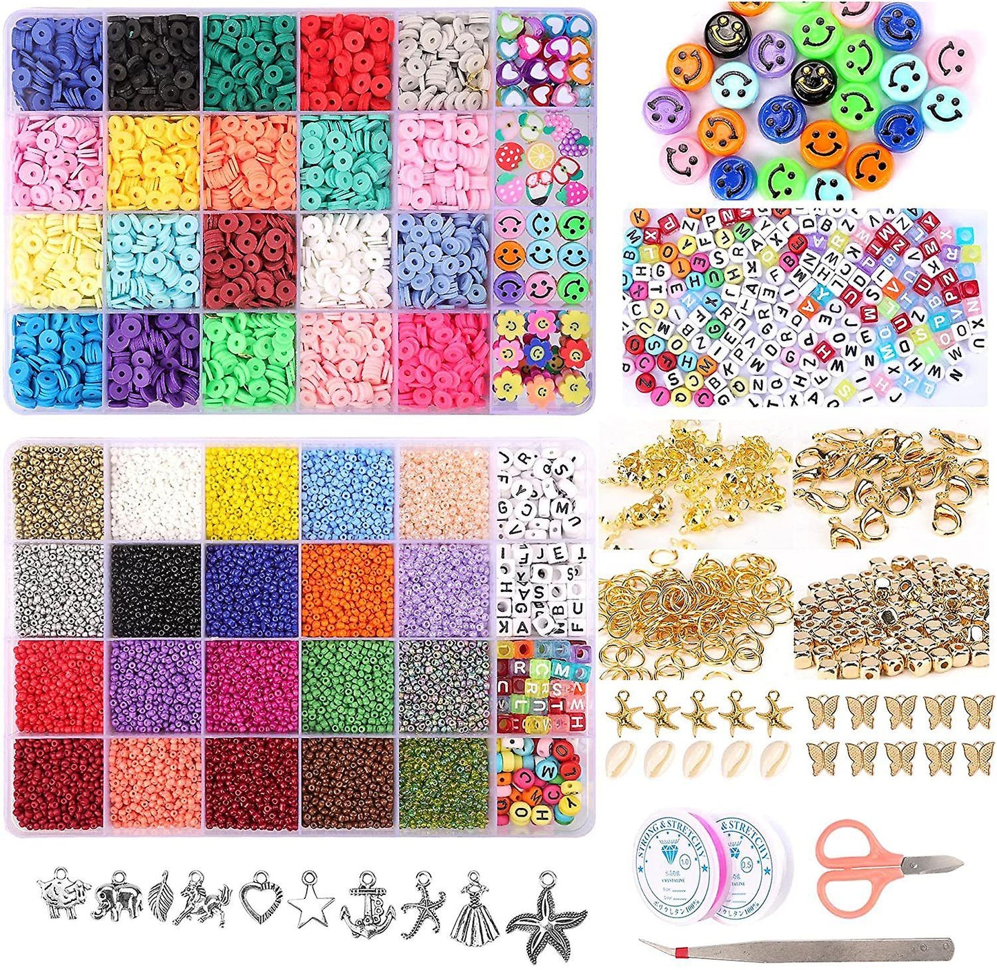 25000 Pcs DIY Acrylic Bead A-Z Letter Beads & Polymer Clay Kit for Bracelet Making