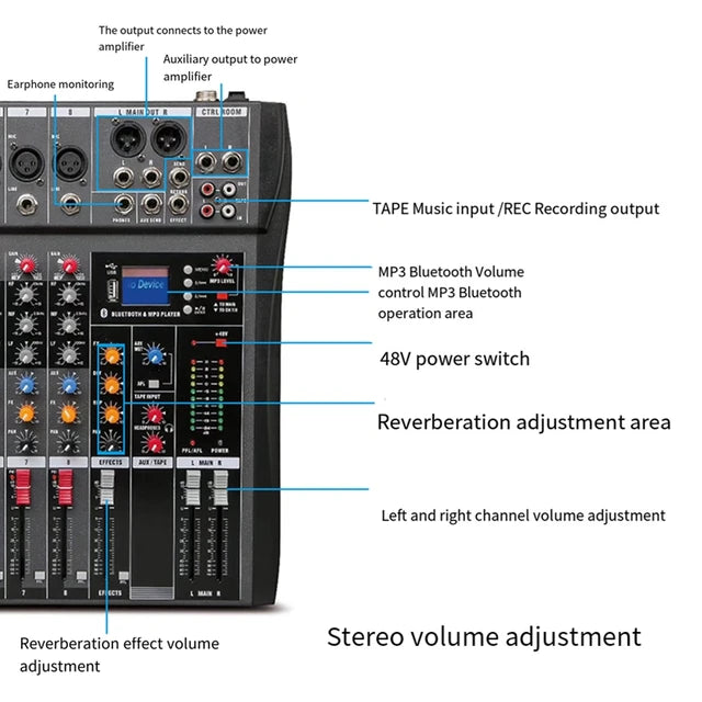 Hridz CT-80S 8-Channel Bluetooth USB Audio Mixer
