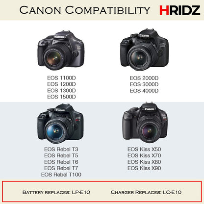 Hridz LP-E10 1100mAh Battery for Canon EOS 3000D 1500D 1300D 1200D 1100D