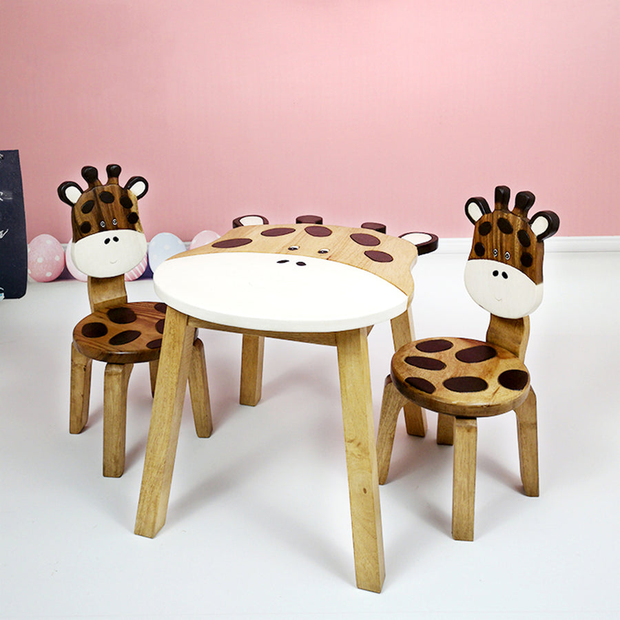 Mango Trees Giraffe Table + 2 Giraffe Chairs Set, 57cm x 47cm x 46cm, Eco-Friendly - SuperSaverAU - view 1