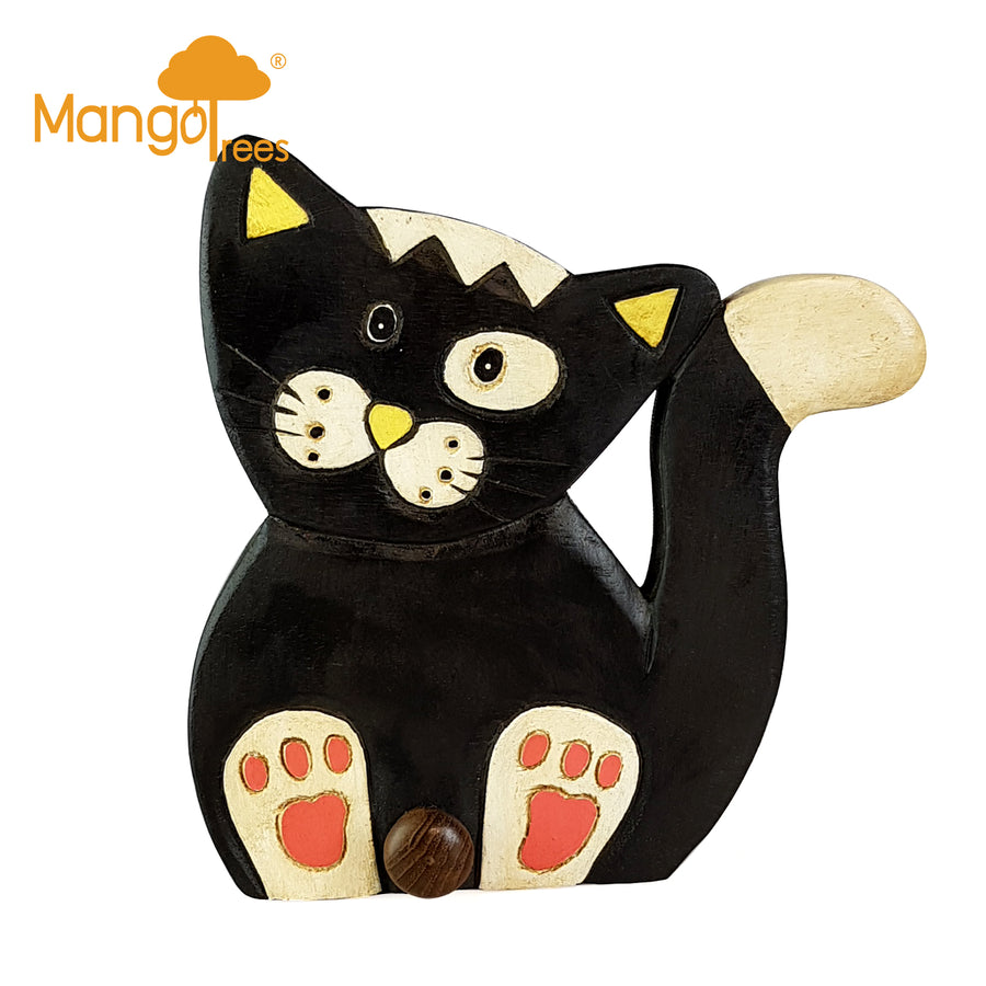Mango Trees Kids Wooden Wall Hook - Cat 21 x 22 cm, Hand Carved, Non-toxic - SuperSaverAU - view 1