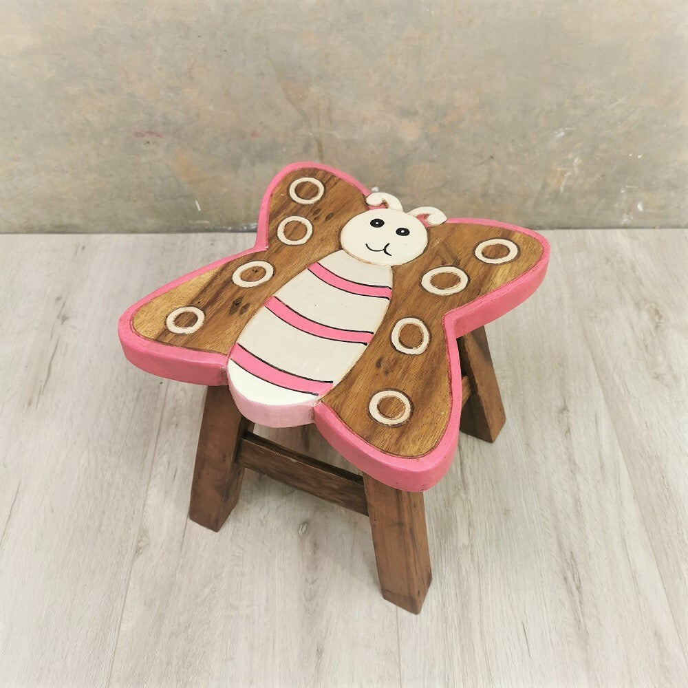 Kids Wooden Stool - Solid Raintree, Hand-Carved, 26cm x 26cm x 26cm, 200kg Capacity - SuperSaverAU - view 1