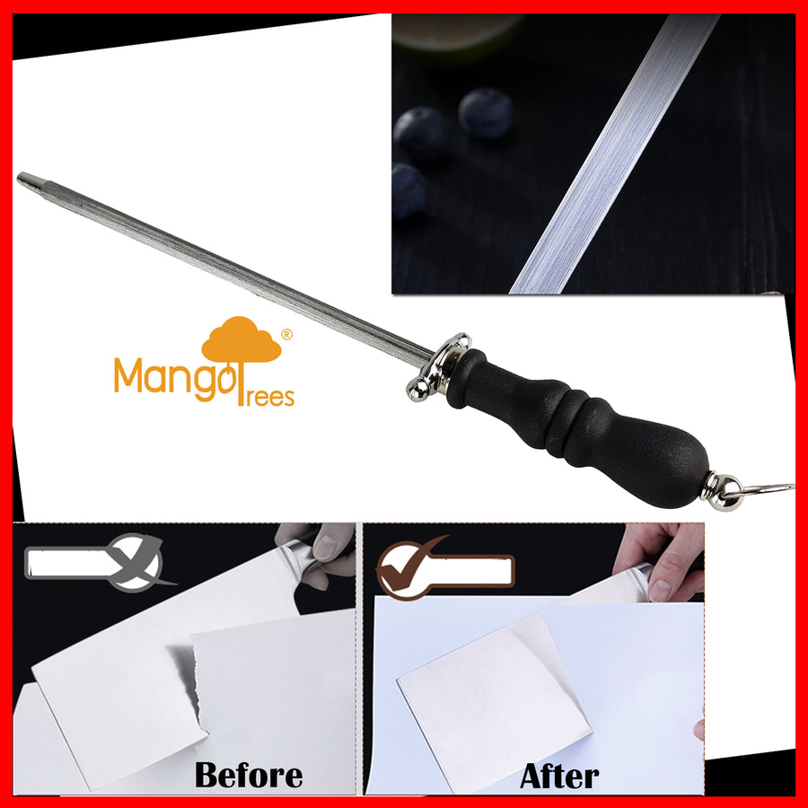 20cm Knife Sharpening Steel - Ergonomic Handle, Plastic Guard, Stainless Steel - SuperSaverAU - view 1
