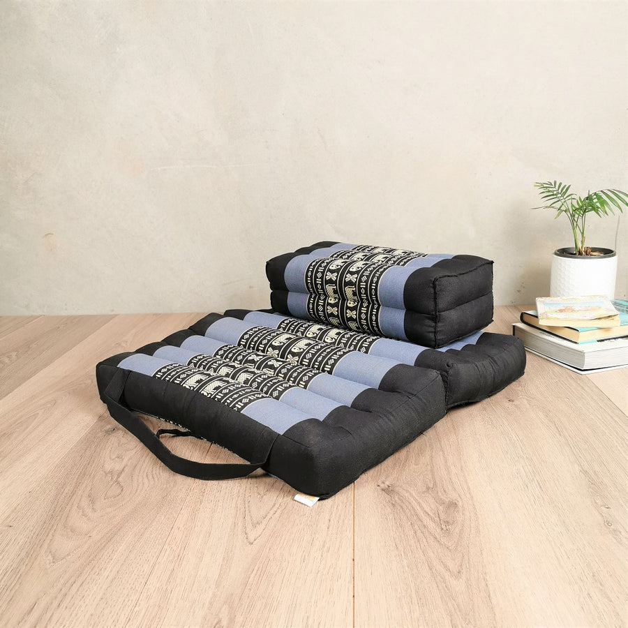 BlueEle Foldable Meditation Cushion and Yoga Block Set Organic Kapok Filled