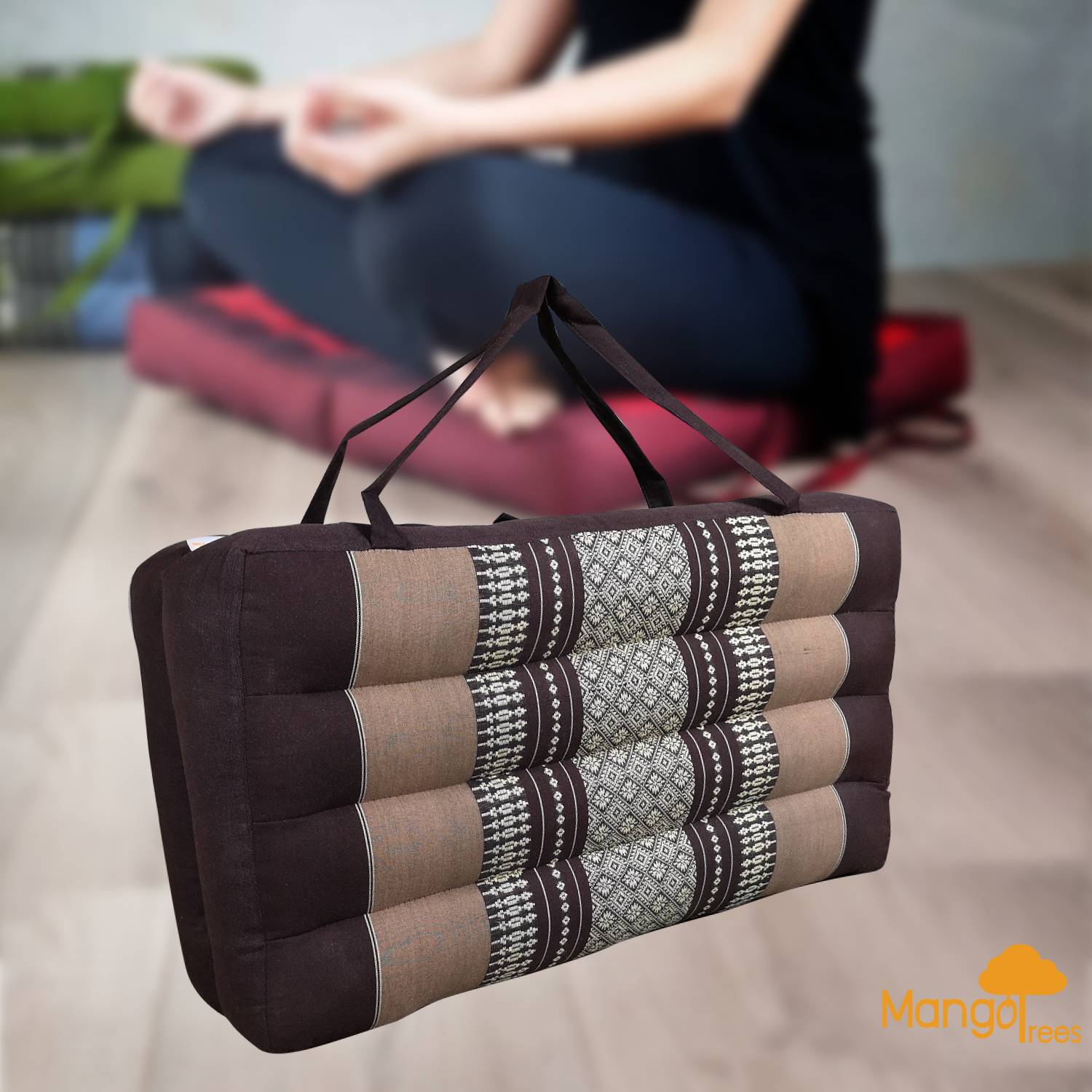 Thai 2-Fold Brown Meditation Cushion Yoga Mat 50x50 cm Organic Kapok Fibre - SuperSaverAU - view 1