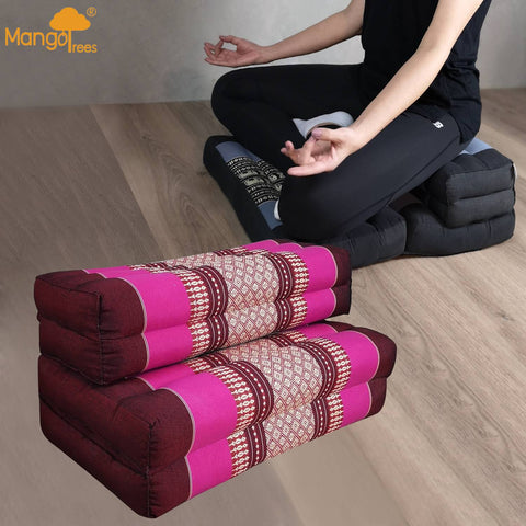Thai 3-Fold Zafu Meditation Cushion Set Pink 50x50cm 100% Kapok Cotton Foldable - SuperSaverAU - view 1