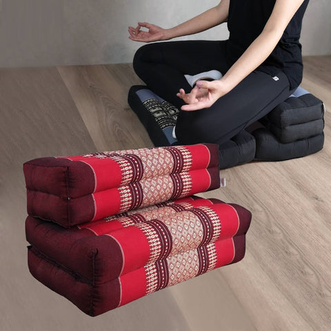Thai 3-Fold Zafu Meditation Cushion Set Red 50x50cm 100% Kapok Cotton Foldable - SuperSaverAU - view 1