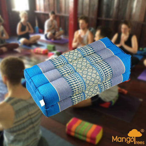 Thai Triangle Yoga Block Meditation Cushion 36x18x11cm Organic Kapok Blue - SuperSaverAU - view 1