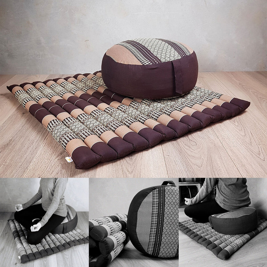 Thai Zafu & Zabuton Meditation Cushion Set Brown with 100% Organic Kapok Filling - SuperSaverAU - view 1