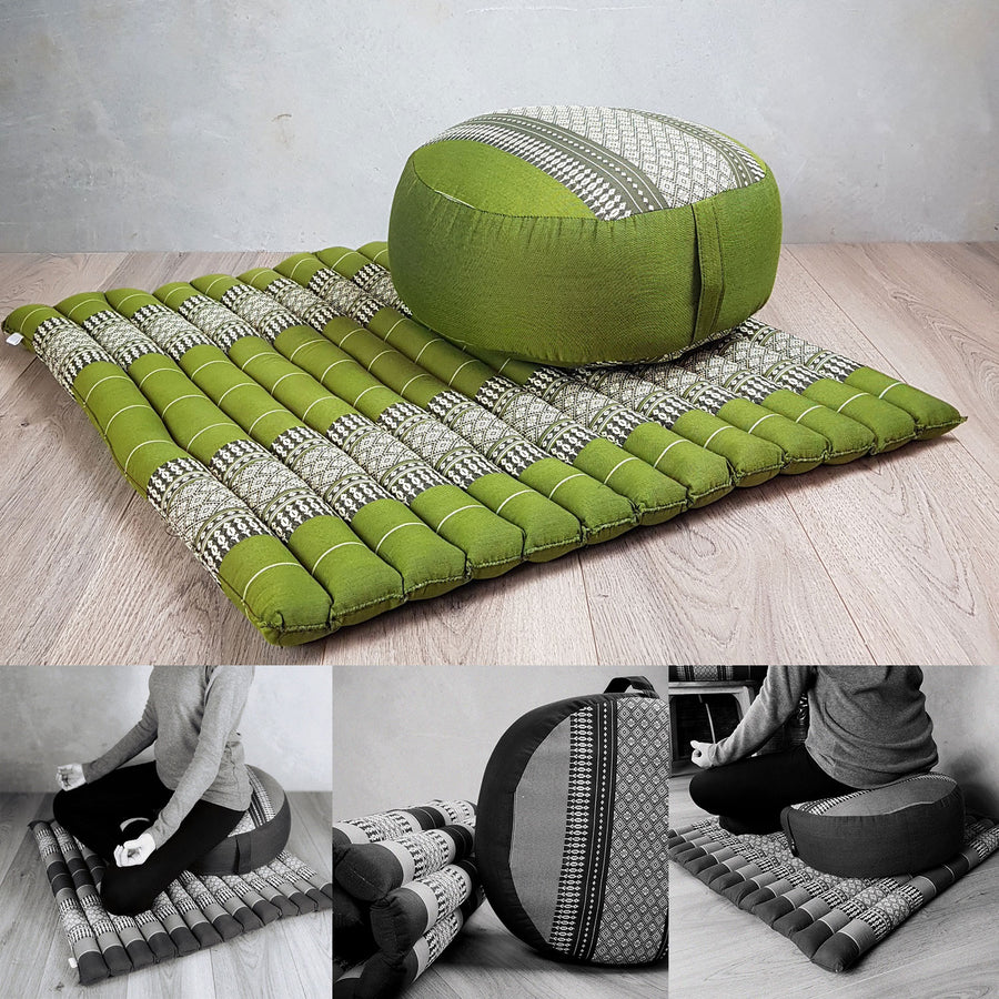 Thai Zafu & Zabuton Meditation Cushion Set Green with 100% Organic Kapok Filling - SuperSaverAU - view 1