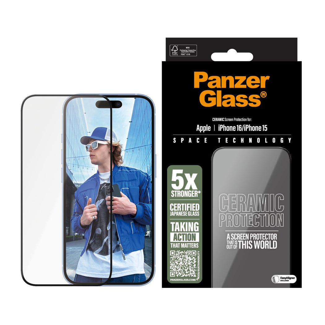 PanzerGlass Ceramic iPhone 16/15 Screen Protector - Clear