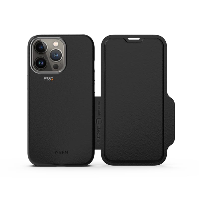 EFM Monaco Leather Wallet Case Armour with D3O 5G Signal Plus for iPhone 13 Pro (6.1" Pro) - Black - SuperSaverAU - view 1