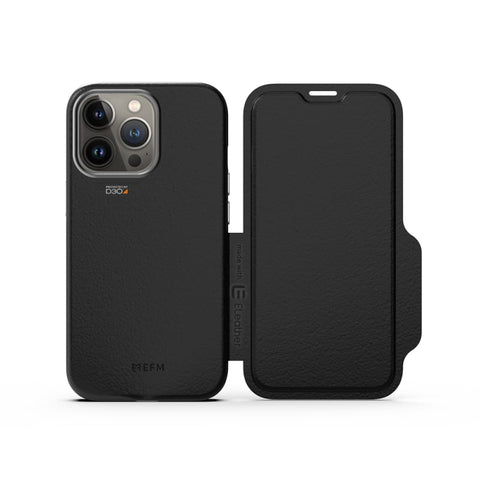 EFM Monaco Leather Wallet Case Armour with D3O 5G Signal Plus for iPhone 13 Pro (6.1" Pro) - Black - SuperSaverAU - view 1