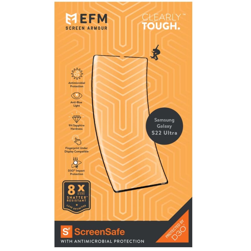 EFM ScreenSafe Film Screen Armour with D3O for Samsung Galaxy S22 Ultra (6.8) - Clear/Black - SuperSaverAU - view 2