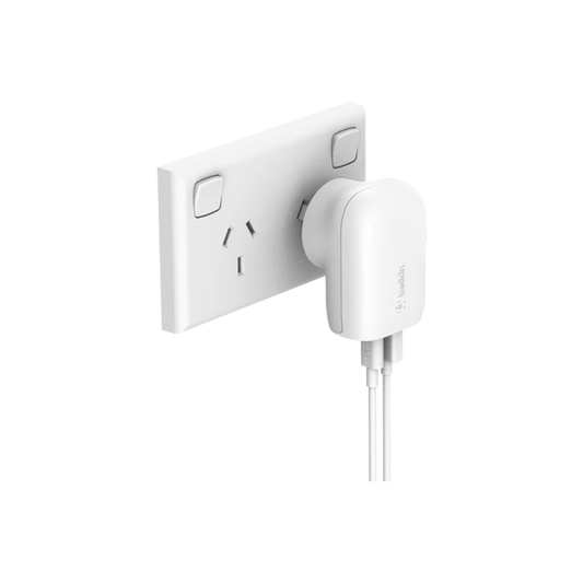 Belkin Dual PD Wall Charger with PPS - 42W Fast Charging for iPhone & Android, 1x USB-C (30W) & 1x USB-A (12W) - White