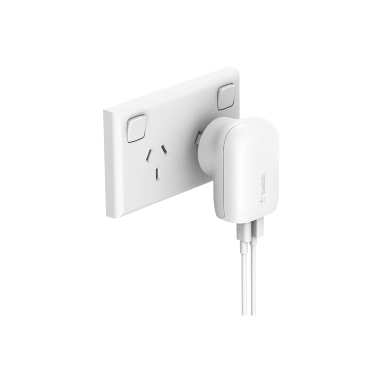 Belkin Dual PD Wall Charger with PPS - 42W Fast Charging for iPhone & Android, 1x USB-C (30W) & 1x USB-A (12W) - White - SuperSaverAU - view 1