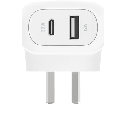 Belkin Dual PD Wall Charger with PPS - 42W Fast Charging for iPhone & Android, 1x USB-C (30W) & 1x USB-A (12W) - White