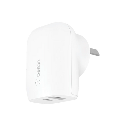 Belkin Dual PD Wall Charger with PPS - 42W Fast Charging for iPhone & Android, 1x USB-C (30W) & 1x USB-A (12W) - White