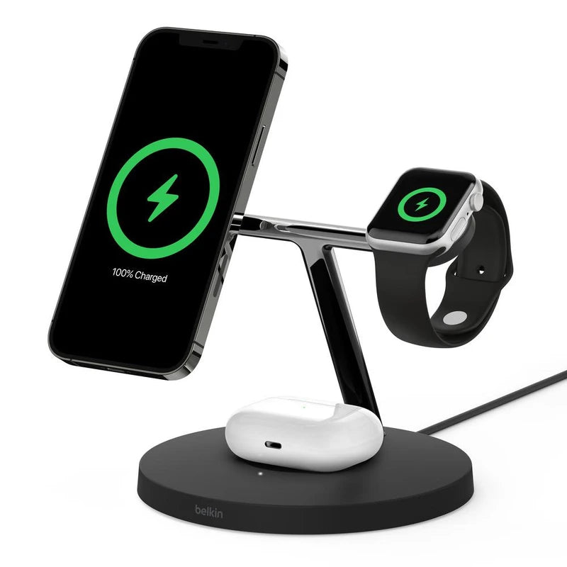 Belkin BoostCharge PRO 3-in-1 Qi2 15W Wireless Charger Stand MagSafe 2024 Model - Black - SuperSaverAU - view 6