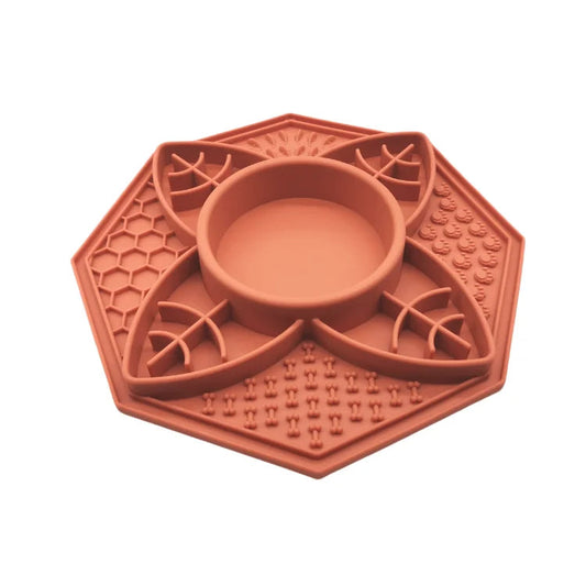 Mandala Flower Slow Feeder Lick Mat Bowl - 28cm x 26.5cm - Dishwasher Safe, BPA Free