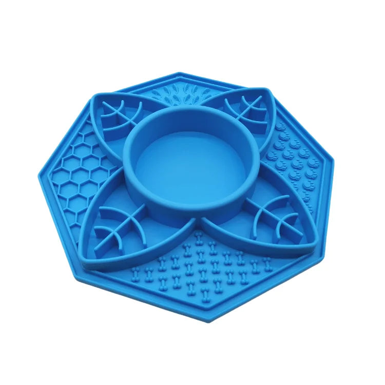 Mandala Flower Slow Feeder Lick Mat Bowl - Blue, 28cm x 26.5cm, Dishwasher Safe - SuperSaverAU - view 1