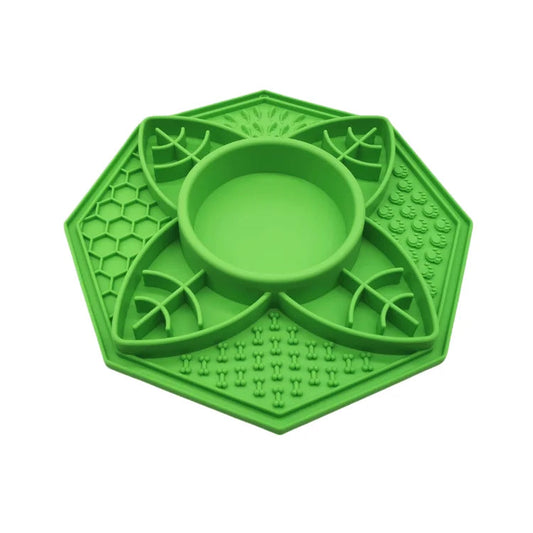 Mandala Flower Slow Feeder Lick Mat Bowl - Green, 28cm x 26.5cm x 3.5cm, Dishwasher Safe